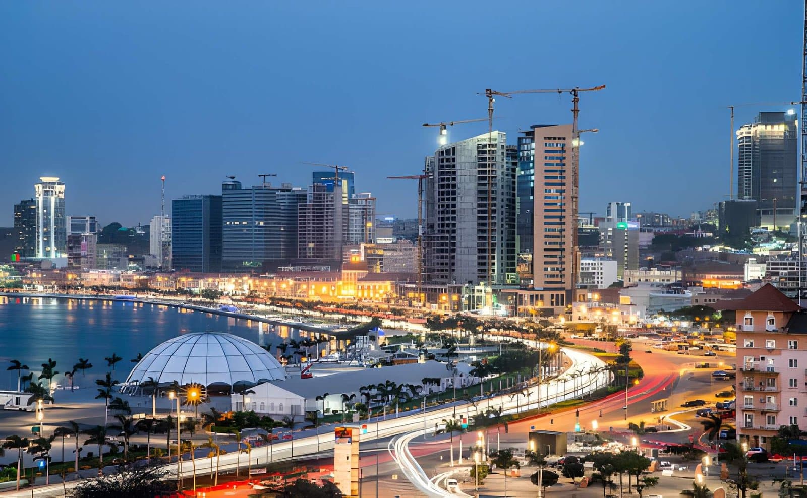 Luanda bay and the Marginal at dusk