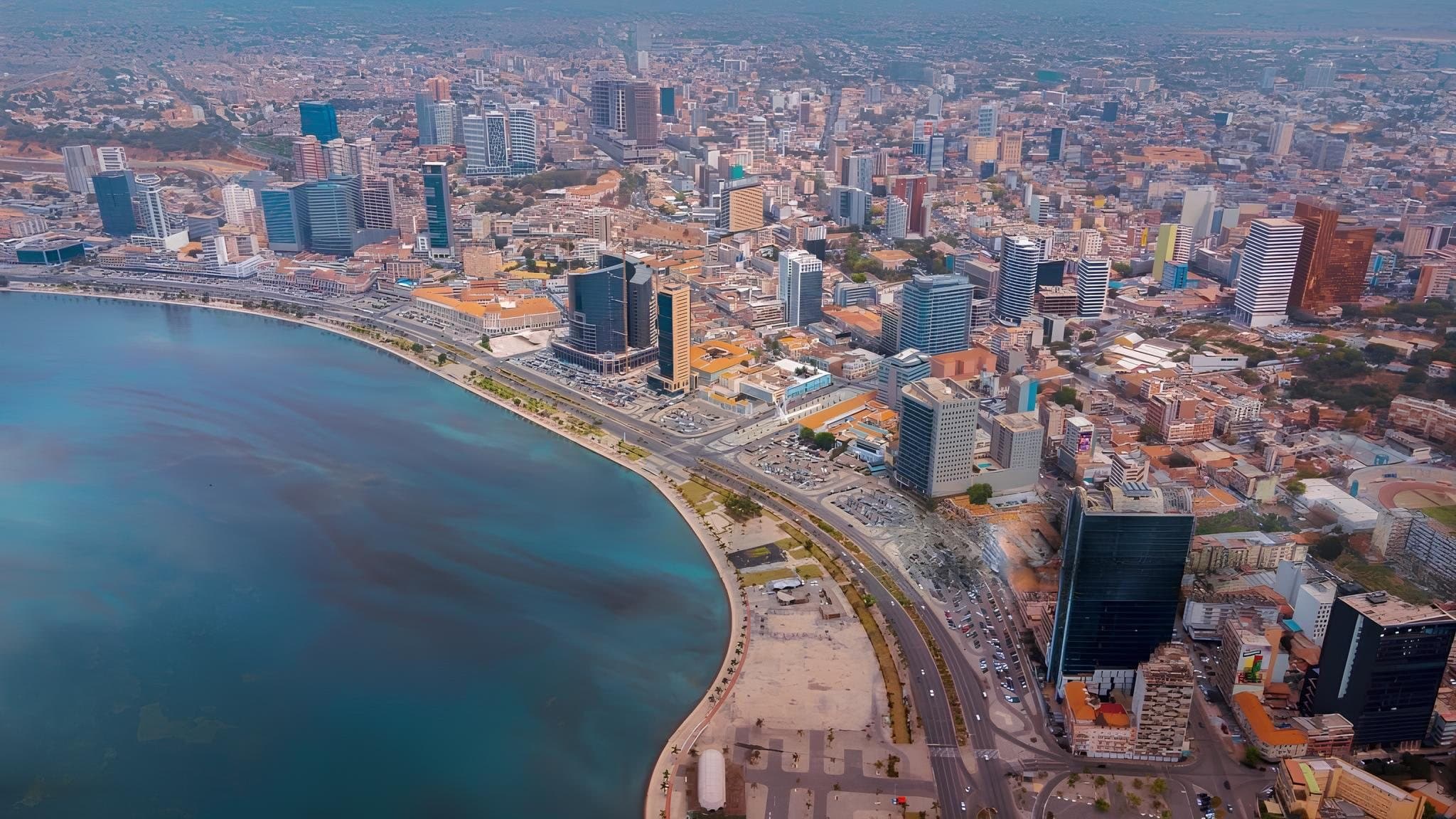 Aerial view of Luanda bay and the city's business district